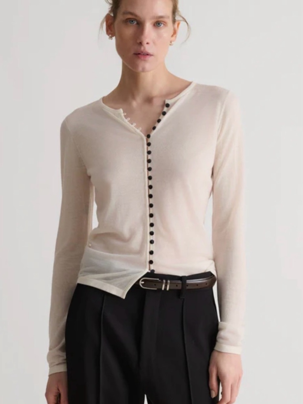Rise & Fall Women's Superfine Merino Button-Front Top in Buttermilk new tags lrg